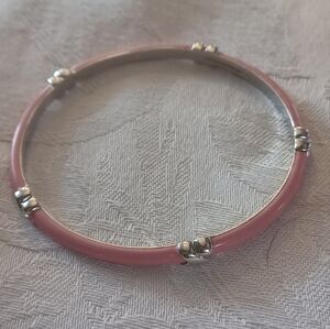 Tiffany & Co Signature X Pink Enamel Bangle Bracelet, SS